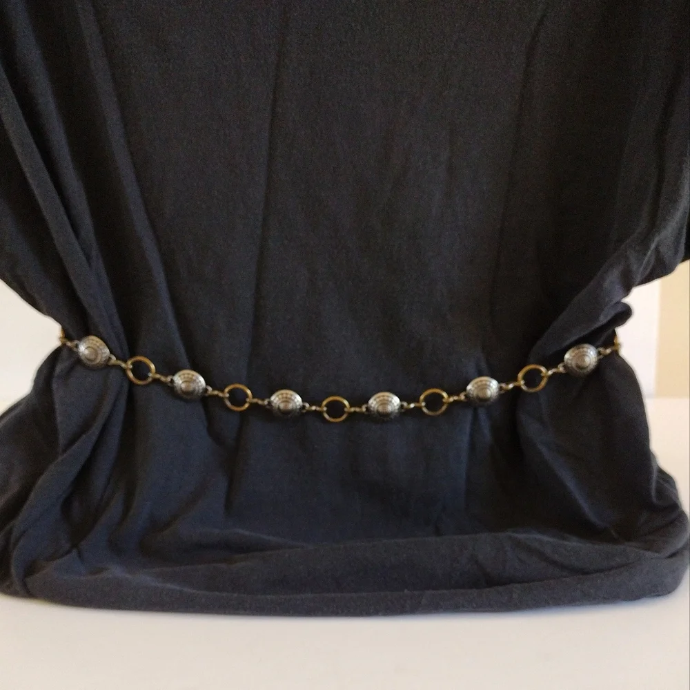 Fossil Brass Rings and Silver Buttons Chain Link Belt M